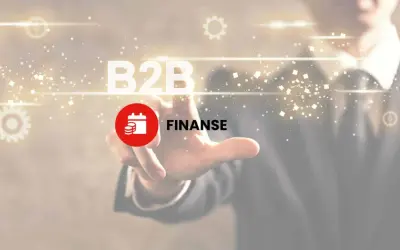 Dłoń dotyka ekranu z napisem B2B i ikoną finansów. To klucz do zrozumienia, b2b co to jest.