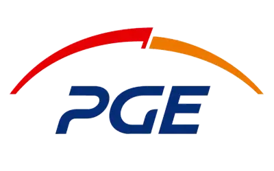 Logo PGE z łukami w kolorach czerwonym i pomarańczowym. Może symbolizować taryfę c12a.