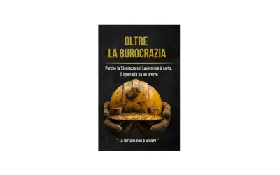 Mani guantate sorreggono un elmetto giallo sporco. Testo: "Oltre la burocrazia. Perché la Sicurezza sul Lavoro non è carta. E ignorarla ha un prezzo. La fortuna non è un DPI". La gestione del personale cosa fa? Si occupa di sicurezza.