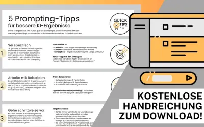 5 Tipps für bessere KI-Ergebnisse, die wie ein Unterrichtsentwurf aufgebaut sind. Lerne, wie du mit spezifischen Prompts und Beispielen das volle Potenzial von KI-Tools ausschöpfst.
