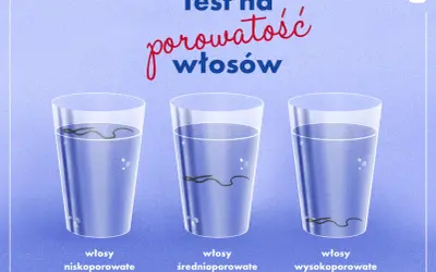 Test na porowatość włosów: włosy niskoporowate toną powoli, średnioporowate opadają na dno, a wysokoporowate szybko opadają.