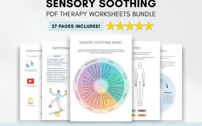 Zestaw arkuszy terapeutycznych "Sensory Soothing" pomaga zrozumieć i radzić sobie z różnymi stopniami autyzmu, oferując ćwiczenia sensoryczne.