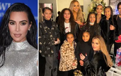 Kim Kardashian med barn och Mariah Carey. En glad familj samlad för fest.