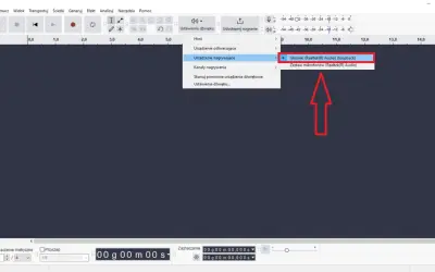 Audacity po polsku: wybór urządzenia nagrywającego - Głośniki (Realtek Audio) (loopback).