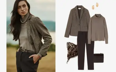 Elegancka stylizacja: jak nosić golf damski z marynarką, spodniami i akcesoriami.