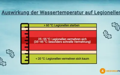 Thermische Desinfektion: Über 60°C sterben Legionellen. Unter 20°C vermehren sie sich kaum.