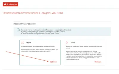 Santander: otwórz konto firmowe online. Wybierz weryfikację przez zdjęcie lub kuriera, by założyć swoje nowe konto.