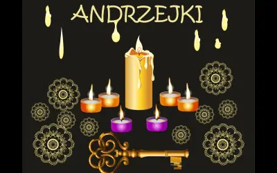 Andrzejki: płonące świece, klucz i ozdobne mandale symbolizują tajemnicę i wróżby.