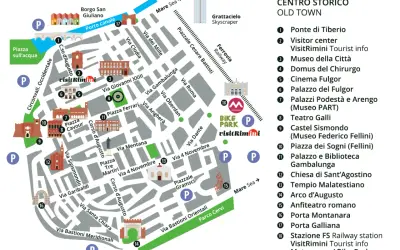 Mappa del centro storico di Rimini: scopri cosa vedere, dai monumenti storici ai parchi, con indicazioni per il turismo.