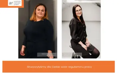 Dwie radczynie prawne, Anna Duraj i Katarzyna Ploetzing, prezentują wzór regulaminu pracy.