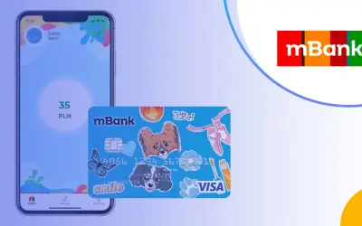 Aplikacja mBank pokazuje 35 PLN. Obok karta z pieskiem i baletkami, idealna do nauki jak przelać pieniadze z konta junior mbank.