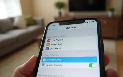 Jak usunąć kontakt z WhatsApp? Na ekranie telefonu widać listę kontaktów, gdzie można zarządzać swoimi danymi.