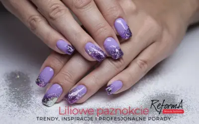 Fioletowy french z brokatowym ombre. Lśniące paznokcie, które przyciągają wzrok.