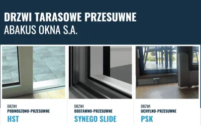 Trzy rodzaje drzwi tarasowych: HST, Synego Slide i PSK. Detale profili i prowadnic okna PSK.