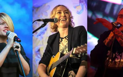 Trzy sceny muzyczne: Ania Dąbrowska śpiewa, gra na gitarze i występuje z zespołem.