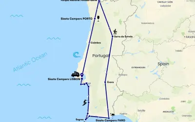 Reiseroute durch Portugal, die Lissabon, Porto, Faro und die Serra da Estrela umfasst. Diese Lissabon Highlights Tour zeigt die Vielfalt des Landes.