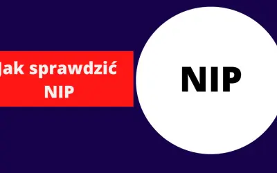 Jak sprawdzić swój NIP? Na czerwonym tle napis "Jak sprawdzić NIP", a obok białe koło z napisem "NIP".