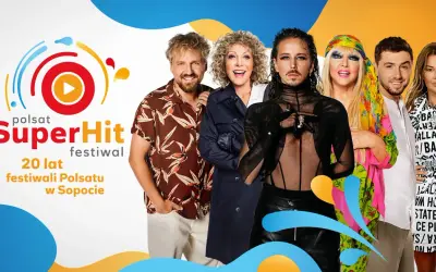Artyści na Sopot Hit Festiwal 2026. Kolorowe stroje, uśmiechy i logo festiwalu.