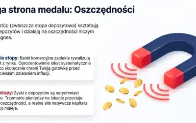 Magnes przyciąga monety, symbolizując wpływ stopy referencyjnej NBP na oszczędności.