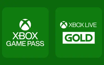 Logo Xbox Game Pass i Xbox Live Gold na zielonym tle.