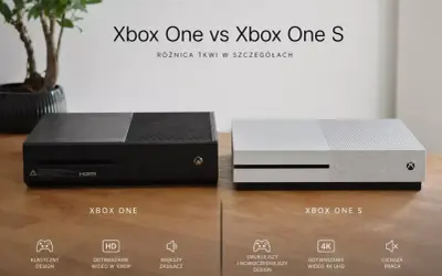 Porównanie Xbox One i Xbox One S. Xbox One S ma smuklejszy design, odtwarza wideo 4K UHD i pracuje ciszej.