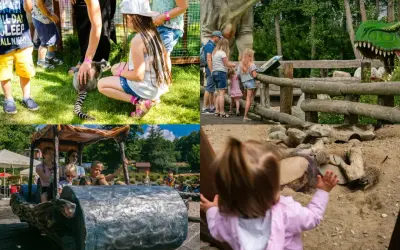 Rodzinne atrakcje na weekend w Trójmieście: dzieci karmią lemura, oglądają dinozaury i bawią się w jaskini.