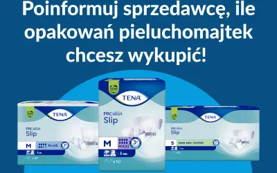 Pieluchomajtki TENA PROskin Slip - informacja o refundacji dla osób ze znacznym stopniem niepełnosprawności. Wybierz rozmiar i ilość.