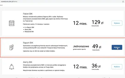 Raport BIK jednorazowy za 49 zł. Sprawdzisz historię kredytową i kondycję finansową. Big co to jest? To BIK, czyli Biuro Informacji Kredytowej.