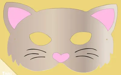 Eine niedliche **katze vorlage** für eine Maske mit rosa Ohren und Schnurrhaaren.