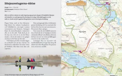 Vandra hela Kungsleden: båttur över sjöar, sedan stigning genom skog till kalfjället Njunjes. Fantastisk utsikt över Sarek.