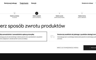 Wybieram sposób zwrotu produktów, ad vocem x. Mogę wysłać paczkę samodzielnie lub dostarczyć ją osobiście do punktu obsługi zwrotów.