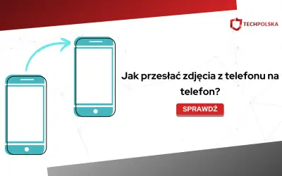 Ilustracja pokazuje, jak przesłać zdjęcia z telefonu na telefon. Strzałka symbolizuje transfer danych.