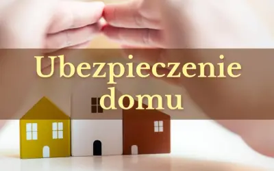 Dwie dłonie chroniące trzy domki symbolizujące ubezpieczenie budowy domu.