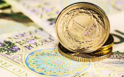 Złotówki na banknotach i monetach, symbolizujące obawy o inflację w 2025 roku.