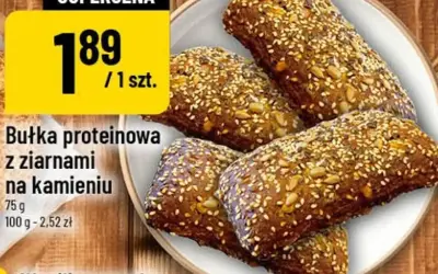 Bułka proteinowa z ziarnami, idealna na fitness, z niską zawartością kcal. Dino oferuje ją w super cenie.