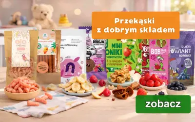 Zdrowe przekąski dla dzieci: chrupki, liofilizowane owoce, rolki z jabłka i maliny. Idealny koperek dla dzieci.