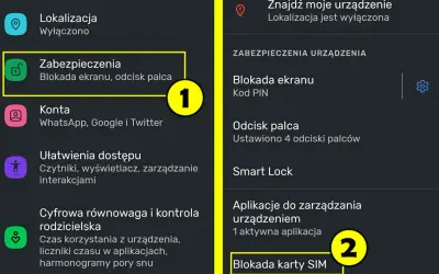 Ekran telefonu pokazuje ustawienia zabezpieczeń. Aby dowiedzieć się, jak usunąć PIN z karty SIM, wybierz "Blokada karty SIM".