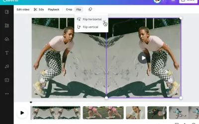 Jak zrobić odbicie lustrzane zdjęcia w telefonie? W Canvie wybierz "Flip", a następnie "Flip horizontal", by uzyskać efekt lustrzanego odbicia.