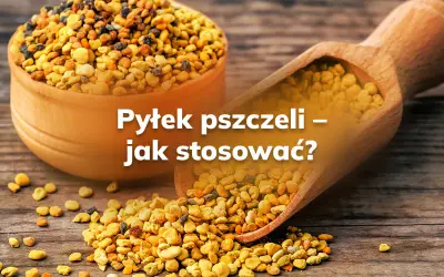 Złocisty pyłek pszczeli, który możesz stosować forever, rozsypany na drewnianym blacie.