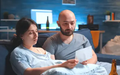 Zmartwieni rodzice czytają list. Martwią się, czy komornik może zająć rentę rodzinną na dziecko.