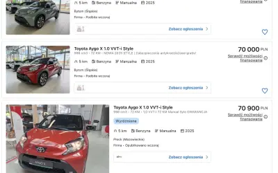 Toyota Aygo X 1.0 VVT-i Style. Zastanawiasz się, czy toyota aygo rozrząd pasek czy łańcuch? Te auta z 2025 roku mają manualną skrzynię i silnik benzynowy.