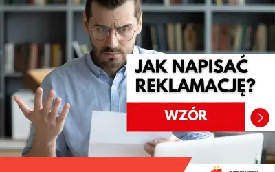 Zirytowany mężczyzna z dokumentem w ręku uczy się, jak napisać reklamację usługi. Wzór pomocy.