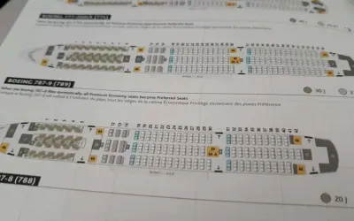 Flugzeug sitzplan für Boeing 787-9. Premium Economy Sitze sind als bevorzugte Sitze markiert.