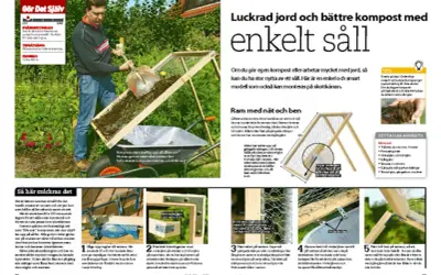 Man bygger kompost av lastpallar. Enkel modell för att sålla jord och kompost.