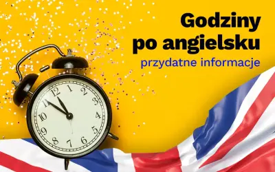 Budzik pokazuje 11:55. 5pm jaka to godzina? Dowiedz się, jak mówić o czasie po angielsku. Flaga Wielkiej Brytanii i gwiazdki.