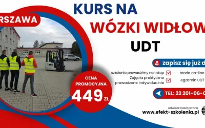 Kurs na wózki widłowe UDT w Warszawie. Szkolenie praktyczne i teoria online. Zapisz się już dziś!