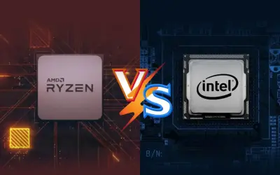 AMD Ryzen vs. Intel i5: Ein Duell der Prozessoren. Links der AMD Ryzen, rechts der Intel i5, beide auf ihren jeweiligen Mainboards.