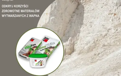 Odkryj zdrowe materiały budowlane z wapna. Na zdjęciu opakowania tynków wapiennych Klima Fino i Klima White.