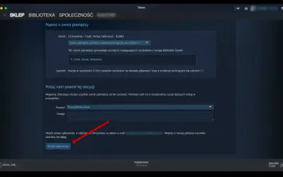 Prośba o zwrot pieniędzy za grę Cook, Serve, Delicious! na Steam. Proces podobny do tego, jak zwrócić grę na Xbox.