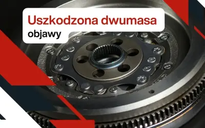 Zbliżenie na uszkodzone sprzęgło dwumasowe, widoczne elementy mechaniczne i zębatka.